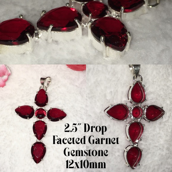 🆕 Faceted Garnet Gemstone Handmade Cross Pendant - Picture 4 of 4